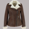 Womens Alayna Luxury Shearling Jacket Tobacco/Cream