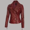 Ramsey Asymmetrical Waxed Biker Leather Jacket Maroon Best For Women