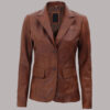 Two Button Leather Blazer Jacket Brown Best For Women