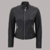 Carrie Cafe Racer Leather Jacket Black Best For Women