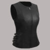 Front Zip Closure Biker Leather Vest Black Best For Women