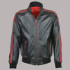Striped Collar Leather Bomber Jacket Black TLM-MLJ-041 Best For Men